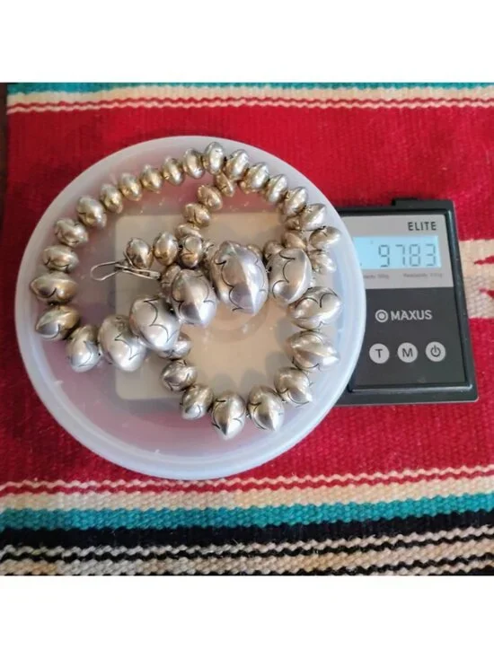 Vtg Roy Vandever Navajo Pearl Bench Bead Sterling Silver Graduated Necklace 23" - Picture 5 of 16